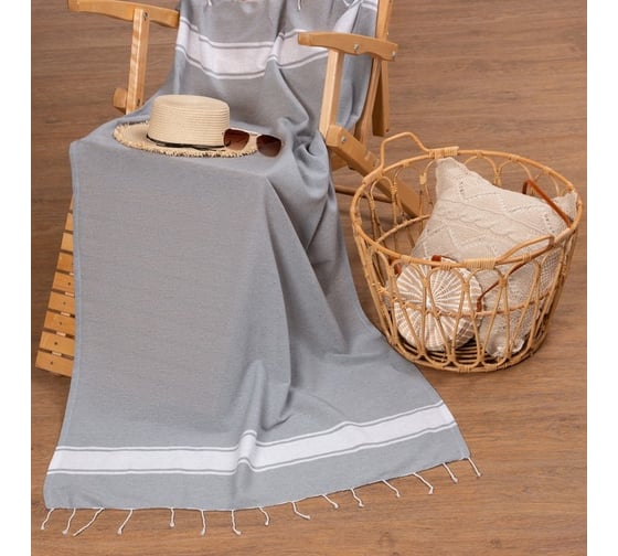 Полотенце для ванны LoveLife Пештемаль Love Life Cotton Foutah 90x170 см, 220 г/м, 80% хлопок, 20% п/э, серый 73643 7364334 1