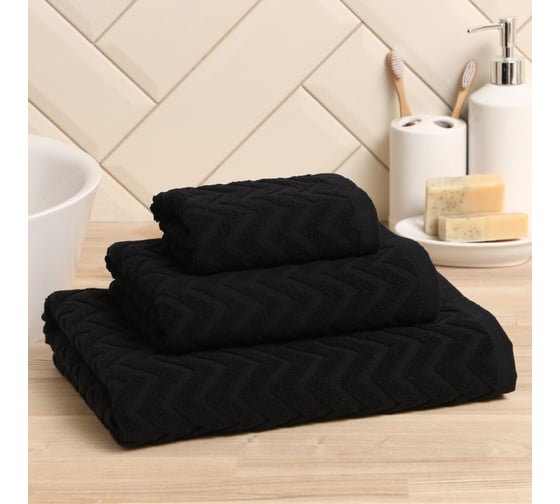 Полотенце махровое LoveLife Zig-Zag 50x90 см, черный, 100% хлопок, 450 гр/м2 9097555