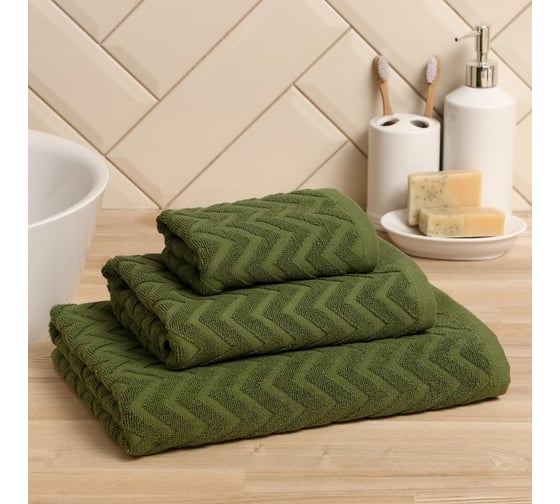 Полотенце махровое LoveLife Zig-Zag 70x130 см, темная трава, 100% хлопок, 450 гр/м2 9097542