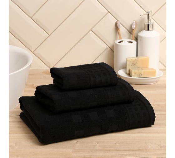 Полотенце махровое LoveLife Square 50x90 см, черный, 100% хлопок, 380 гр/м2 9097637
