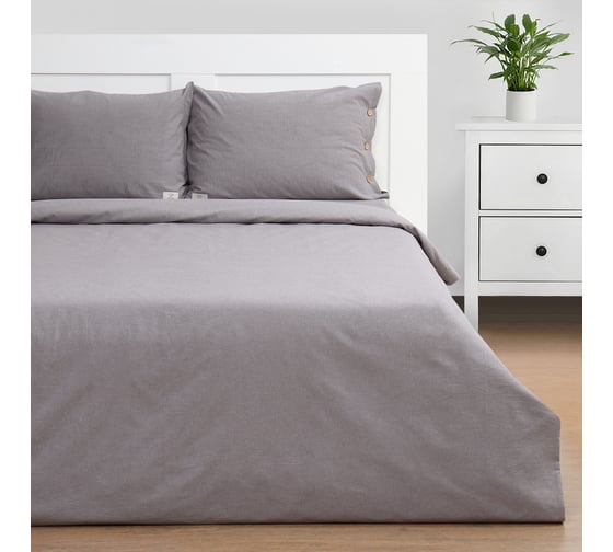 Комплект постельного белья Этель 2 спальное, Denim, 180х210 см, 220х240 см, 50х70 см - 2 шт., серый, 100% жатый хлопок, 140 г/м2 10245454
