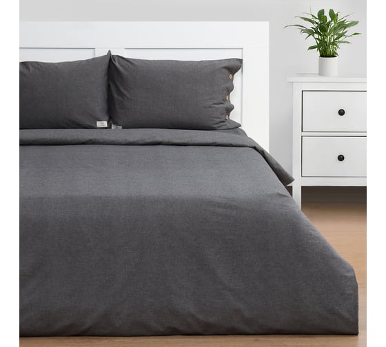 Комплект постельного белья Этель 2 спальное, Denim, 180х210 см, 220х240 см ,50х70 - 2 шт., темно-серый, 100% жатый хлопок 1024543 10245436 1