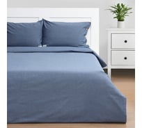 Комплект постельного белья Этель 2 спальное, Denim, 180х210 см, 220х240 см, 50х70 см - 2 шт., синий, 100% жатый хлопок, 140 г/м2 10245418