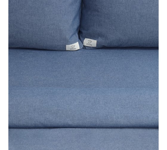 Комплект постельного белья Этель 1.5 спальное, Denim, 155х210 см, 160х240 см, 50х70 - 2 шт., синий, 100% жатый хлопок, 140 г/м2 10245417