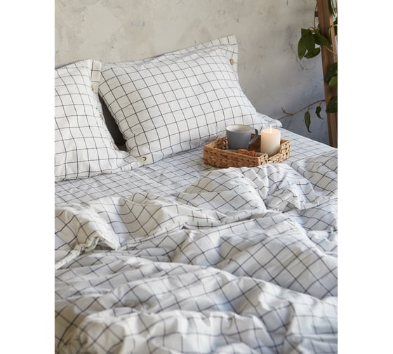 Комплект постельного белья Этель 1.5 спальное, Клетка, 155х210 см, 160х240 см, 50х70 см - 2 шт., белый/синий, 100%жатый хлопок 4627811