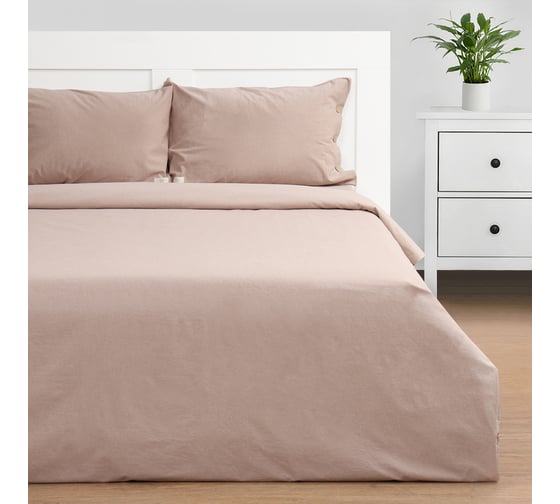 Комплект постельного белья Этель 1.5 спальное, Denim, 155х210 см, 160х240 см, 50х70 см - 2 шт., бежевый, 100% жатый хлопок, 140 г/м2 1024547 10245471 1