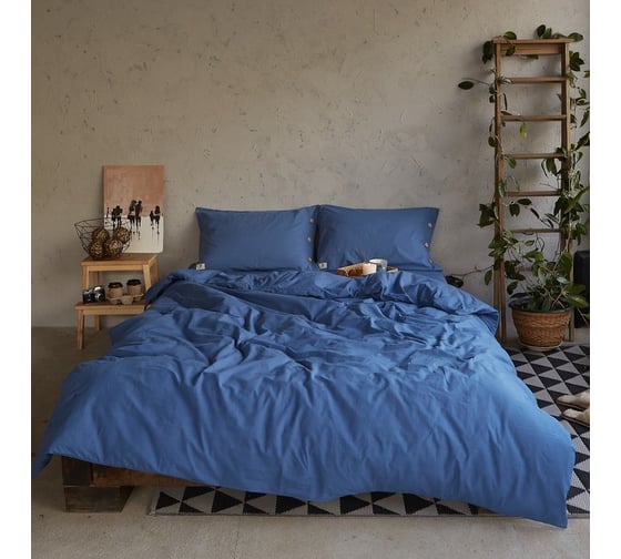 Комплект постельного белья Этель 1.5 спальное, 155х210 см, 160х240 см, 50х70 - 2 шт., синий, 100% жатый хлопок, 140 г/м2 4627784