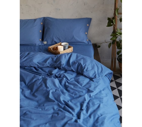 Комплект постельного белья Этель 1.5 спальное, 155х210 см, 160х240 см, 50х70 - 2 шт., синий, 100% жатый хлопок, 140 г/м2 4627784