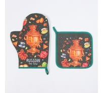 Набор кухонный Этель "Самовар" прихватка 19x19 см, варежка-прихватка 20x28 см, 100% хлопок 9618524