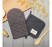 Набор кухонный Этель ECO light grey варежка 15x28 см, прихватка 19x19 см, 100% лен, 245 г/м2 10245291