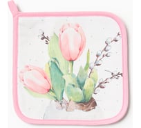 Прихватка Этель "Тюльпаны" 19x19 саржа, 100% хлопок, ватин 250 г/м2 9892059
