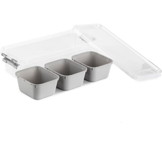 Контейнер для хранения GRAND серый 3 секции 11.3x27.3x6.2см низкий HOBBY LIFE HL021063GR