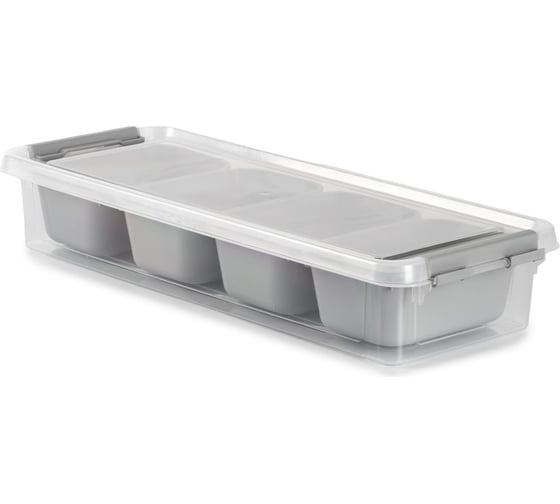 Контейнер для хранения GRAND серый 4 секции 14x36.5x6.2см низкий HOBBY LIFE HL021064GR