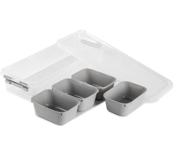 Контейнер для хранения GRAND серый 4 секции 14x36.5x6.2см низкий HOBBY LIFE HL021064GR