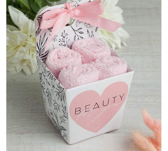 Набор махровых салфеток Этель Beauty 30x30 см-4шт, хлопок, 340 г/м2 4677463