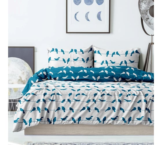 Комплект постельного белья Wenge 2.0, перкаль, Young 70x70, рис. 60143-3/60143-2 Azure trills 999381