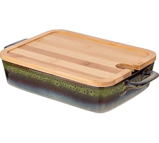 Форма для запекания Agness reactive green с бамбуковой крышкой 30,2x18x5,5 см 780-120