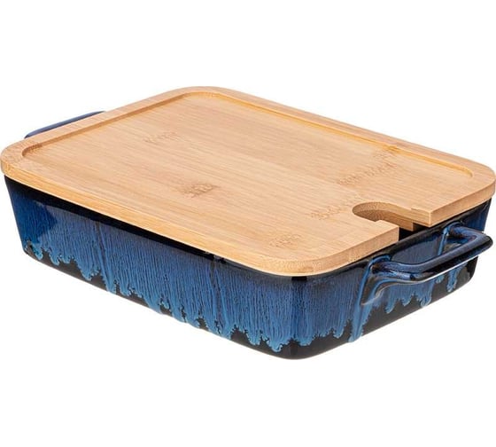 Форма для запекания Agness reactive blue с бамбуковой крышкой 30,2x18x5,5 см 780-121