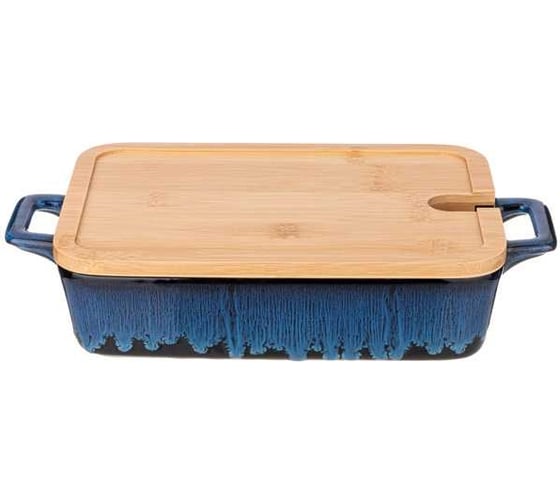 Форма для запекания Agness reactive blue с бамбуковой крышкой 30,2x18x5,5 см 780-121