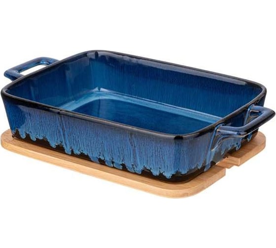 Форма для запекания Agness reactive blue с бамбуковой крышкой 30,2x18x5,5 см 780-121