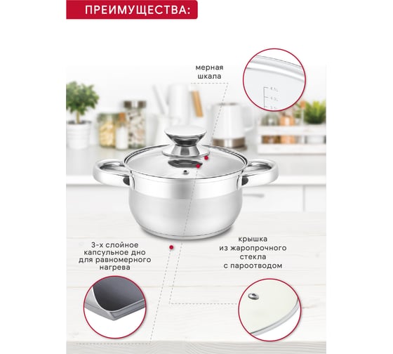 Кастрюля Attribute CLASSIC с крышкой 1.4 л ASS716
