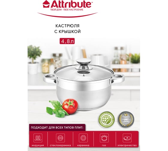 Кастрюля Attribute CLASSIC с крышкой 4.8 л ASS724