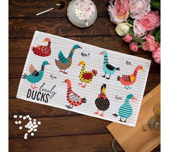 Кухонное полотенце Доляна Lovely Ducks 35x60 см, 100% хлопок, 160 г/м2 4136463