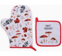 Кухонный набор Доляна Грибы: варежка 20x28 см, прихватка 17х17 см, 35% хлопок, 65% полиэстер 9927475