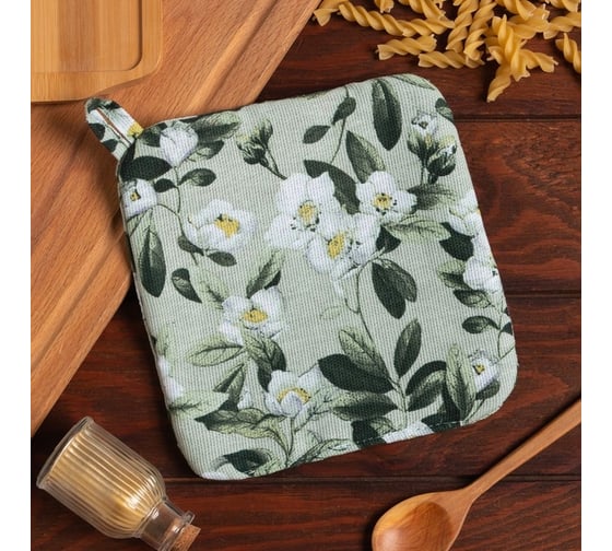 Прихватка Доляна Apple flowers 19x19 см, 100% хлопок, рогожка 164 г/м2 9322512