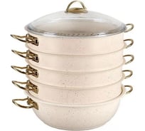 Мантоварка OMS collection со стеклянной крышкой 34x10 см 8 л, с антипригарным покрытием, айвори 6091C.34.NS-IVR