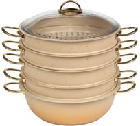 Мантоварка OMS collection со стеклянной крышкой 34x10 см 8 л, с антипригарным покрытием, кремовый 6091C.34.NS-CRM