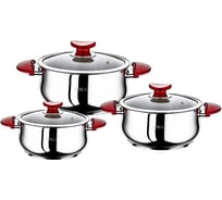 Набор кухонной посуды OMS collection из 6 (3/3) предметов, крышки стеклянные, цвет ручек красный 1033-R