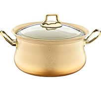 Кастрюля OMS collection 26x14 см 6 л, с антипригарным покрытием, с крышкой стеклянной, цвет ручек: золотой, крем 3045-IND-CRM-26