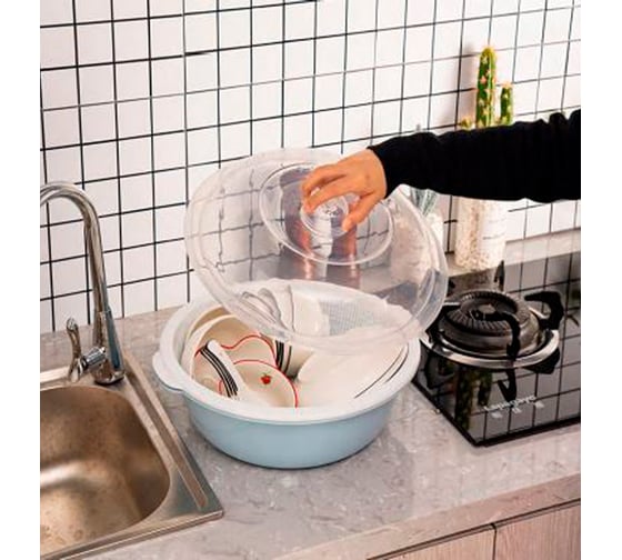 Чаша-дуршлаг с крышкой IHome 25x14,5 см, голубая 2222-1