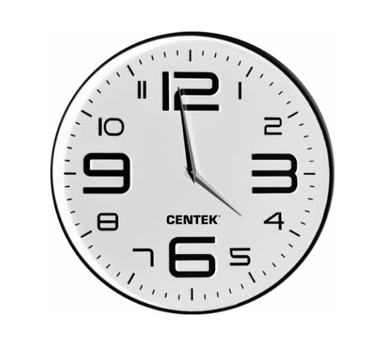 Настенные часы Centek белые, 30 см диаметром, круг, объемные цифры, плавный ход CT-7101 White