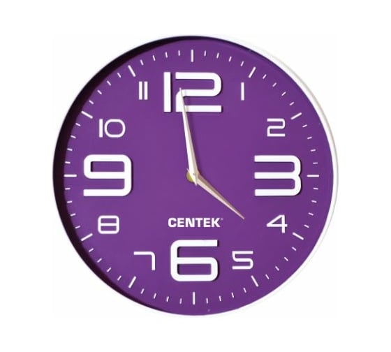 Настенные часы Centek Violet 30 см диаметром, круг, объемные цифры, плавный ход CT-7101 1