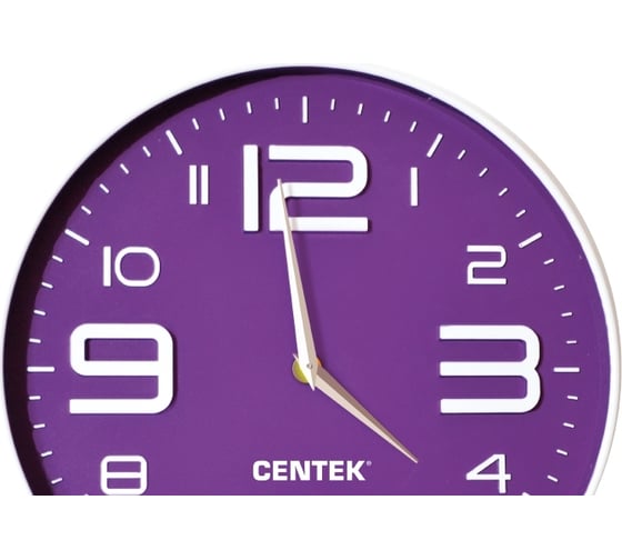 Настенные часы Centek Violet 30 см диаметром, круг, объемные цифры, плавный ход CT-7101
