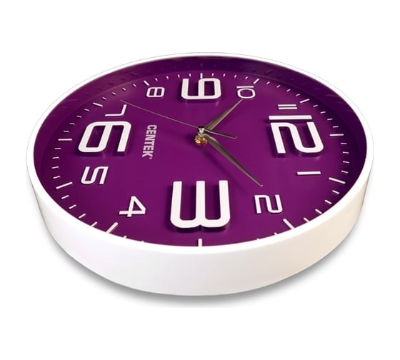 Настенные часы Centek Violet 30 см диаметром, круг, объемные цифры, плавный ход CT-7101