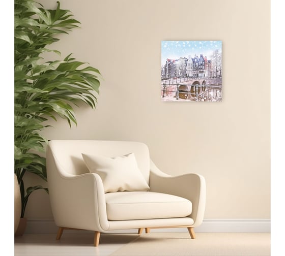 Картина на холсте Симфония Заснеженный город 40x40 см 1-041