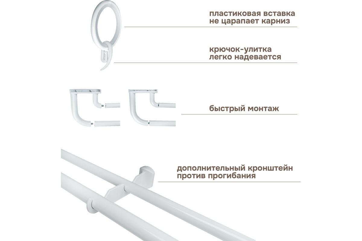 Карниз раздвижной ЭСКАР двухрядный, с закруглением, 150-280 см, белый  5003010 - выгодная цена, отзывы, характеристики, фото - купить в Москве и РФ