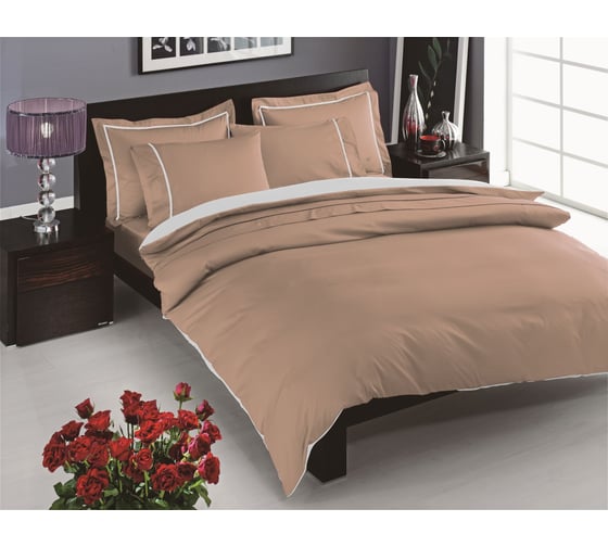 Комплект постельного белья TAC SATEN DELUX евро PRESTIGE, капучино 4547-43871 1