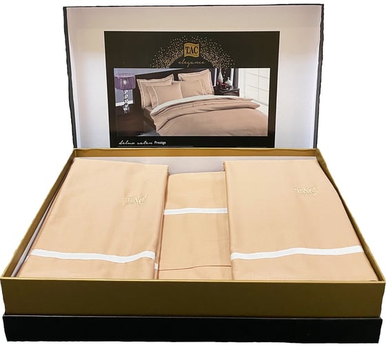Комплект постельного белья TAC SATEN DELUX евро PRESTIGE, капучино 4547-43871