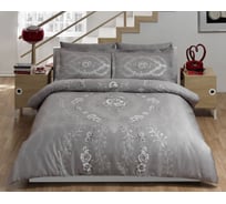 Комплект постельного белья TAC SATIN DELUX семейный LOUVRE, серый 4246-00687