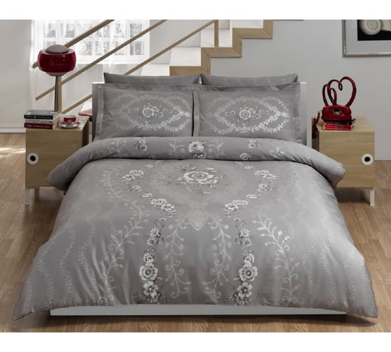 Комплект постельного белья TAC SATIN DELUX семейный LOUVRE, серый 4246-00687