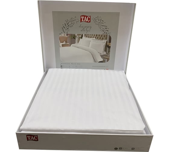 Комплект постельного белья TAC PREMIUM BASIC STRIPE евро BEYAZ, белый 3706-34215