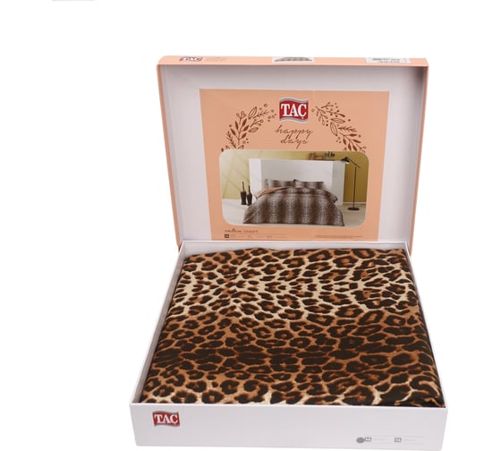 Комплект постельного белья TAC SATEN евро LEOPARD, коричневый 3254-29067