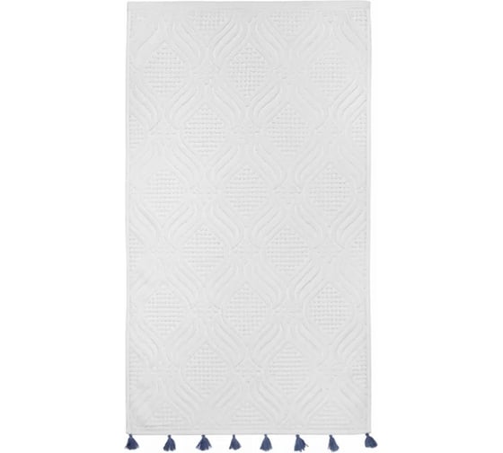 Полотенце для рук Tkano Essential белое, с кисточками, темно-синее, 50x90 см TK23-HT0002