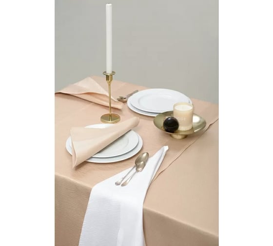 Жаккардовая дорожка на стол Tkano Essential бежевая, из хлопка, с вышивкой, 53x150 см TK21-TR0007