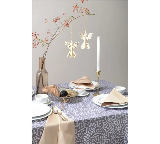 Скатерть из хлопка Tkano Scandinavian touch фиолетово-серая, с рисунком Спелая смородина, 180x260 см TK21-TC0022