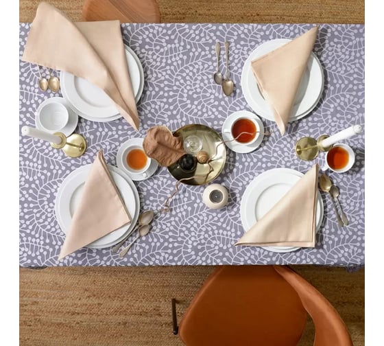 Скатерть из хлопка Tkano Scandinavian touch фиолетово-серая, с рисунком Спелая смородина, 180x180 см TK21-TC0021